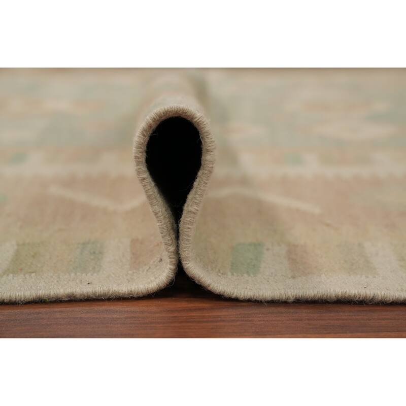 Hand Woven Oriental 100% Wool Carpet Southwestern Tribal Green Kilim Area Rug - 8' 2'' X 5' 8''