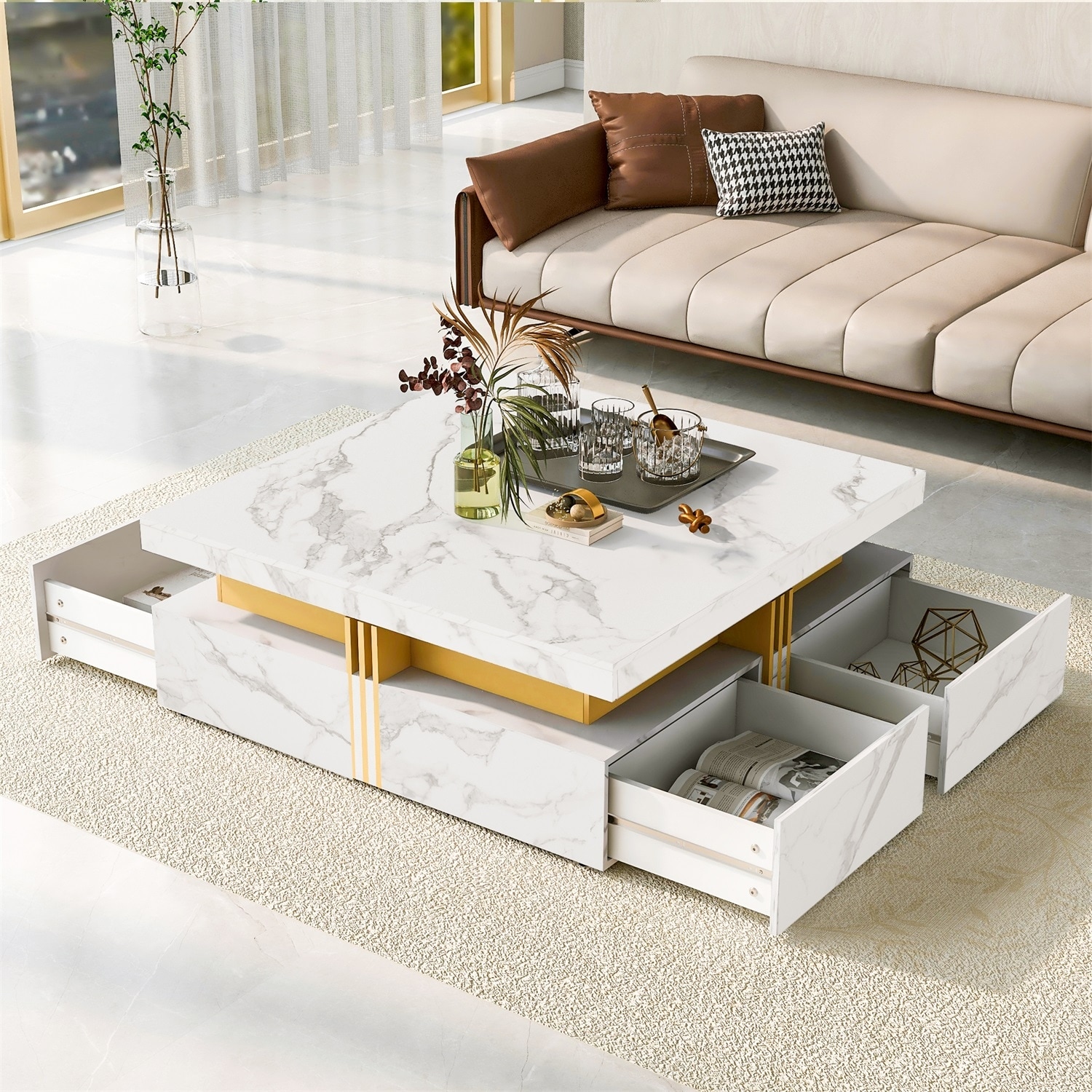 Merax Modern White Square Storage Coffee Table Bed Bath Beyond