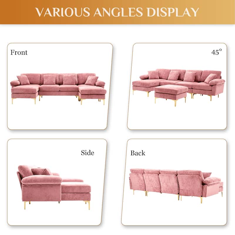 110" Upholstered Velvet U-shaped Sectional Sofa With Chaise Lounge & Ottoman
