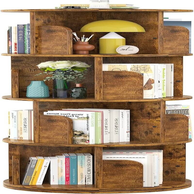 360 Display 4 Tier Floor Standing Bookcase Storage Rack - 15.7"D x 15.7"W x 51.2"H - Rustic Brown