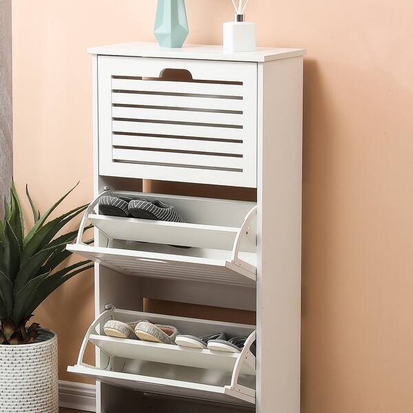 Shop White Wood 12 Pair Shoe Storage Cabinet On Sale Overstock 31285080