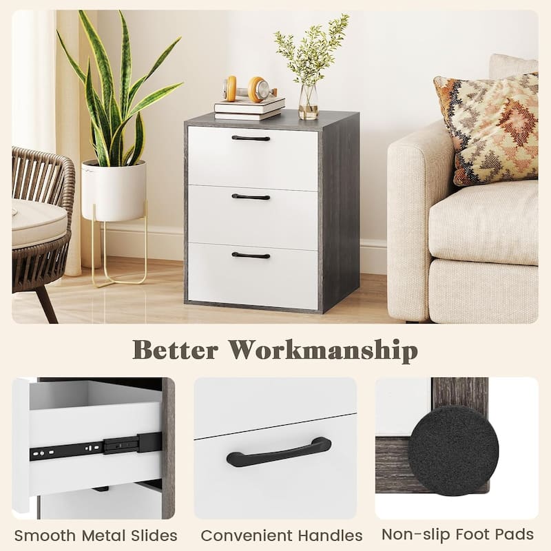 1/2 PCS Nightstand w/ 3 Drawers Modern Bedside Table w/ Gray Grain