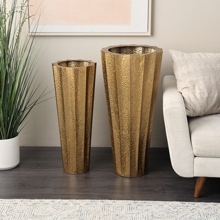 Gold Metal Tall Textured Hammered Floor Decorative Vase (Set of 2 ...