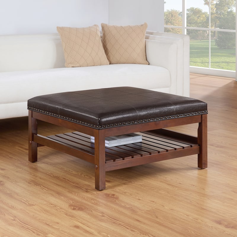 Coffee Table Cocktail Ottoman with Storage Shelf - Functional Coffee Table Ottoman with Spacious Storage and Stylish Look