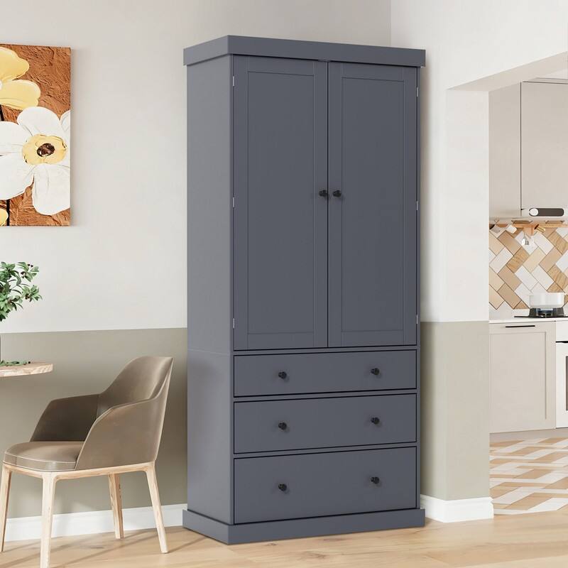 Farmhouse 77" Kitchen Pantry Storage Cabinet with Adjustable Shelves and Multiple Door Shelves