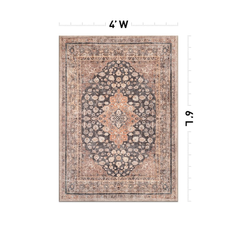 Black Traditional Flat Pile Rug - Washable and Pet Friendly, Non-Slip Surface