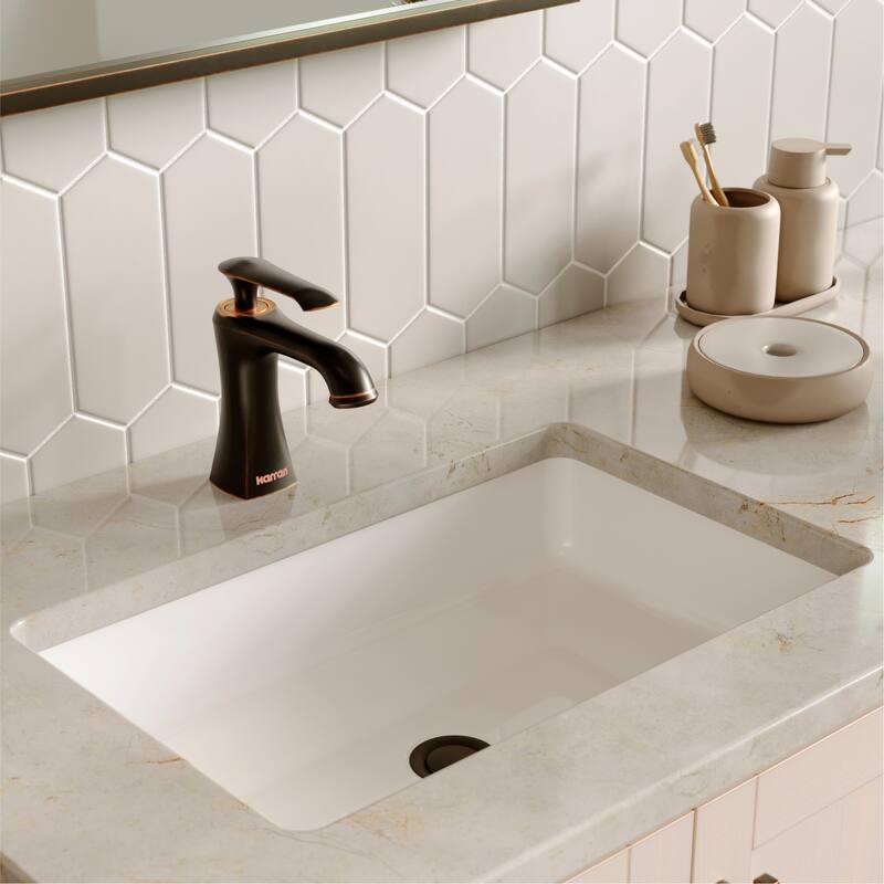 Karran Woodburn Single Hole Single Handle Bathroom Faucet with Matching Pop-Up Drain