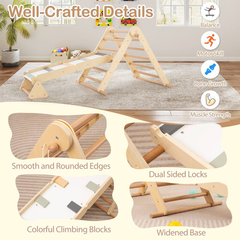 Gymax 3-in-1 Pikler Triangle Climbing Set Kids Montessori Climbing