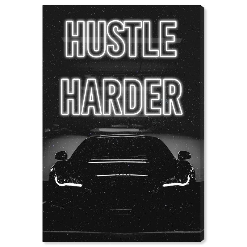 Wynwood Studio Canvas Typography and Quotes Hustle Harder Night Car Black and Modern & Contemporary Wall Art Canvas Print