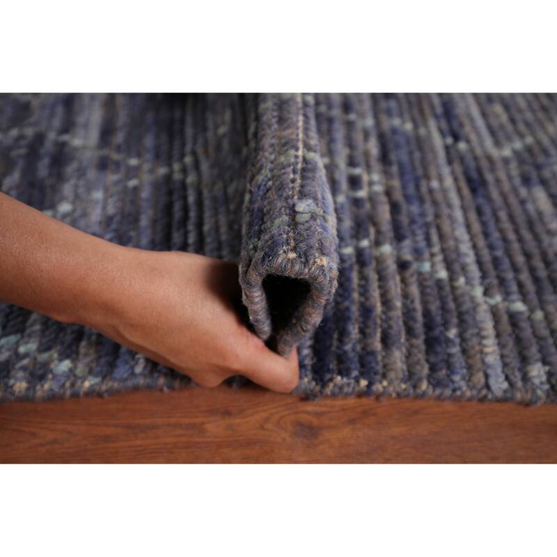 Blue Trellis Moroccan Area Rug Hand-Knotted Wool Carpet - 9'0"x 12'10"