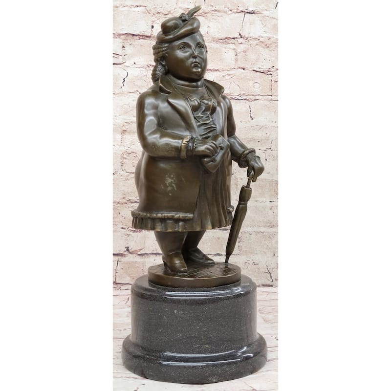 Woman With Umbrella Abstract Bronze Sculpture Statue Art Fernando Botero