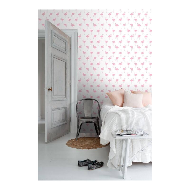 ESTA Home Lovett Pink Flamingo Wallpaper - 20.5 x 396 x 0.025