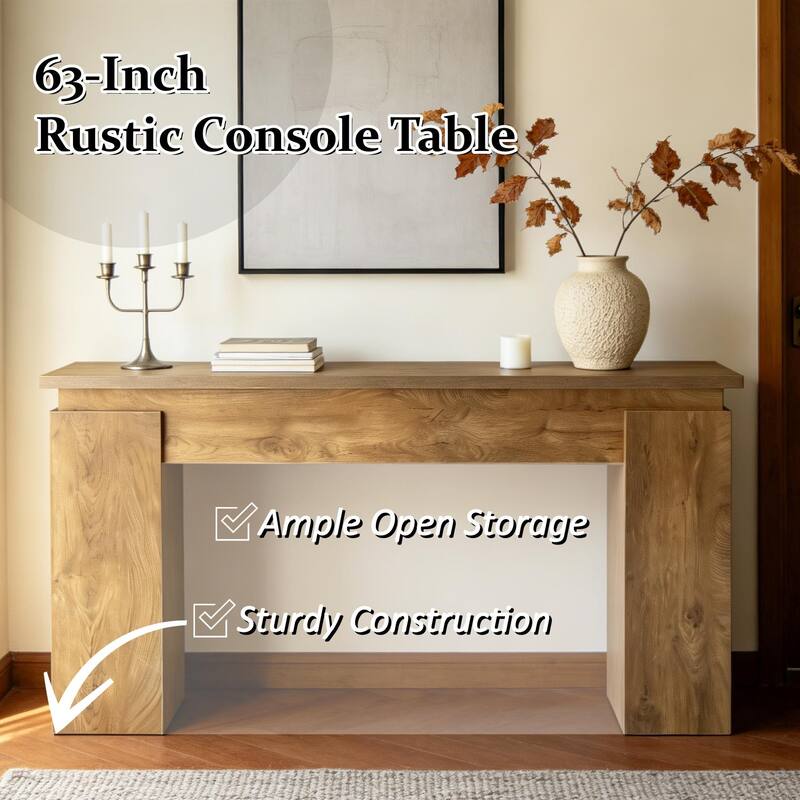Rustic Entryway Table with Open Storage for Living Room
