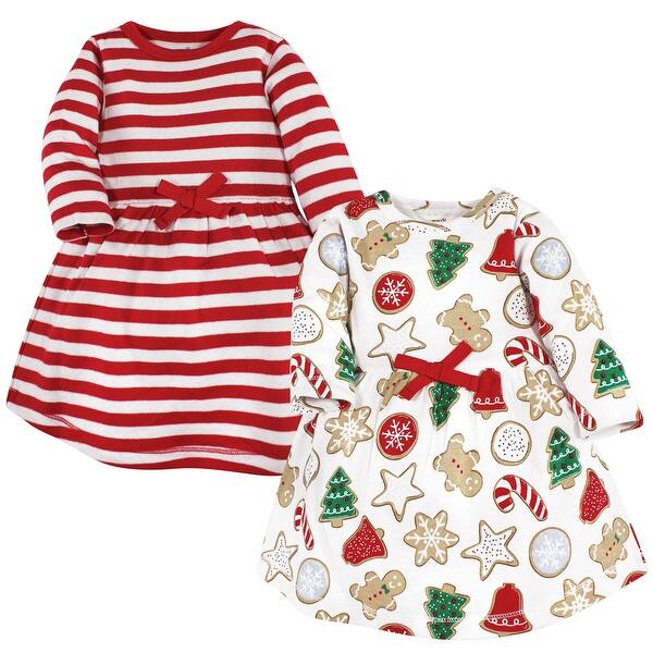 slide 1 of 1, Touched by Nature Infant and Baby Girl Organic Cotton Long-Sleeve Dresses, Christmas Cookies 0-3 Months - Christmas Cookies