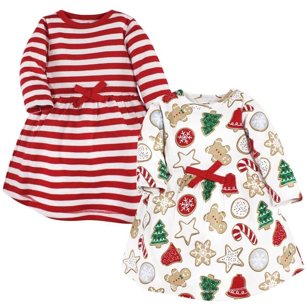 slide 1 of 1, Touched by Nature Toddler Girl Organic Cotton Long-Sleeve Dresses, Christmas Cookies 2T - Christmas Cookies