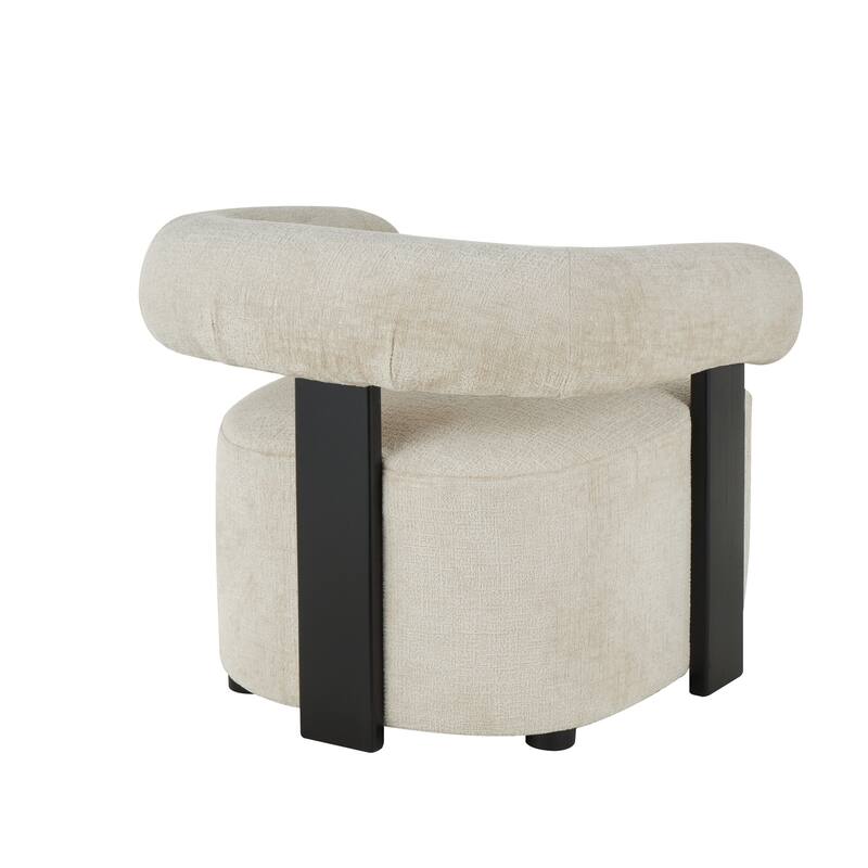 Beige Polyester Living Room Accent Chair with Black Wood Support