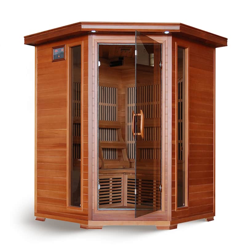 HeatWave Hudson Bay 3-Person Cedar Corner Infrared Sauna with 7 Carbon Heaters