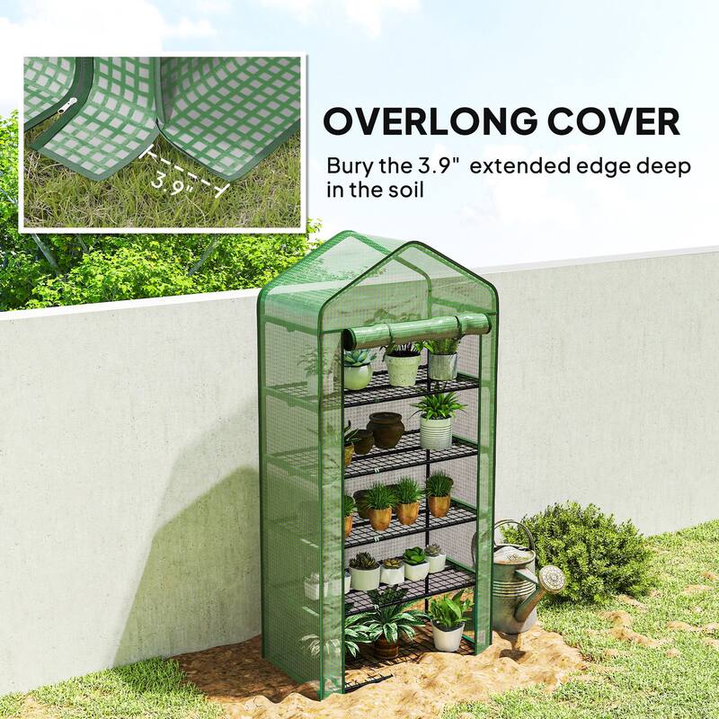 Outsunny 5 Tier Mini Greenhouse, 76" x 35.4" x 19.3" Small Portable Greenhouse with Reinforced PE Cover, Green