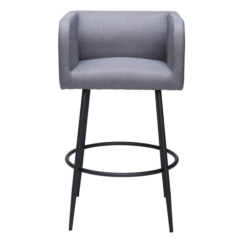 HomeRoots Set of Two 31" Gray and Black Fabric and Steel Bar Height Bar Chairs