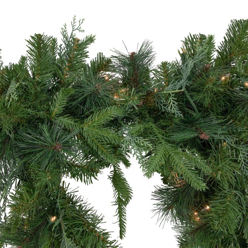 6' x 18" Mixed Pine Artificial Christmas Icicle Garland, Clear Lights