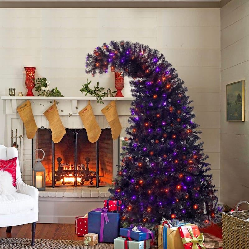 6FT Artificial Fir Bent Top Halloween Christmas Tree 300 LED Lights