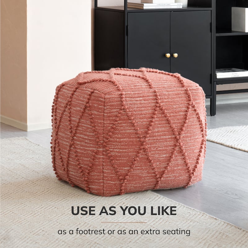 Jani Pouf Ottoman - Cotton-Blend Upholstery with Firm EPP Bead Filling - Footrest or Extra Seating for Living Room
