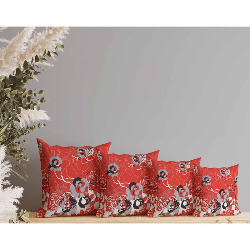 Regal Rose Retreat Indoor/Outdoor Reversible Throw Pillow Red and Gray