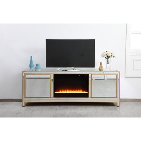 Reflect - Mirrored Tv Stand With Wood Fire Place
