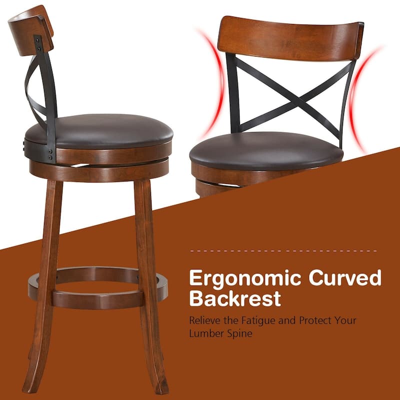Set of 2 Bar Stools 360-Degree Swivel Dining Bar Chairs with Rubber Wood Legs-29.5 inch - 18.5'' x 18.5'' x 38.5'' (L x W x H)