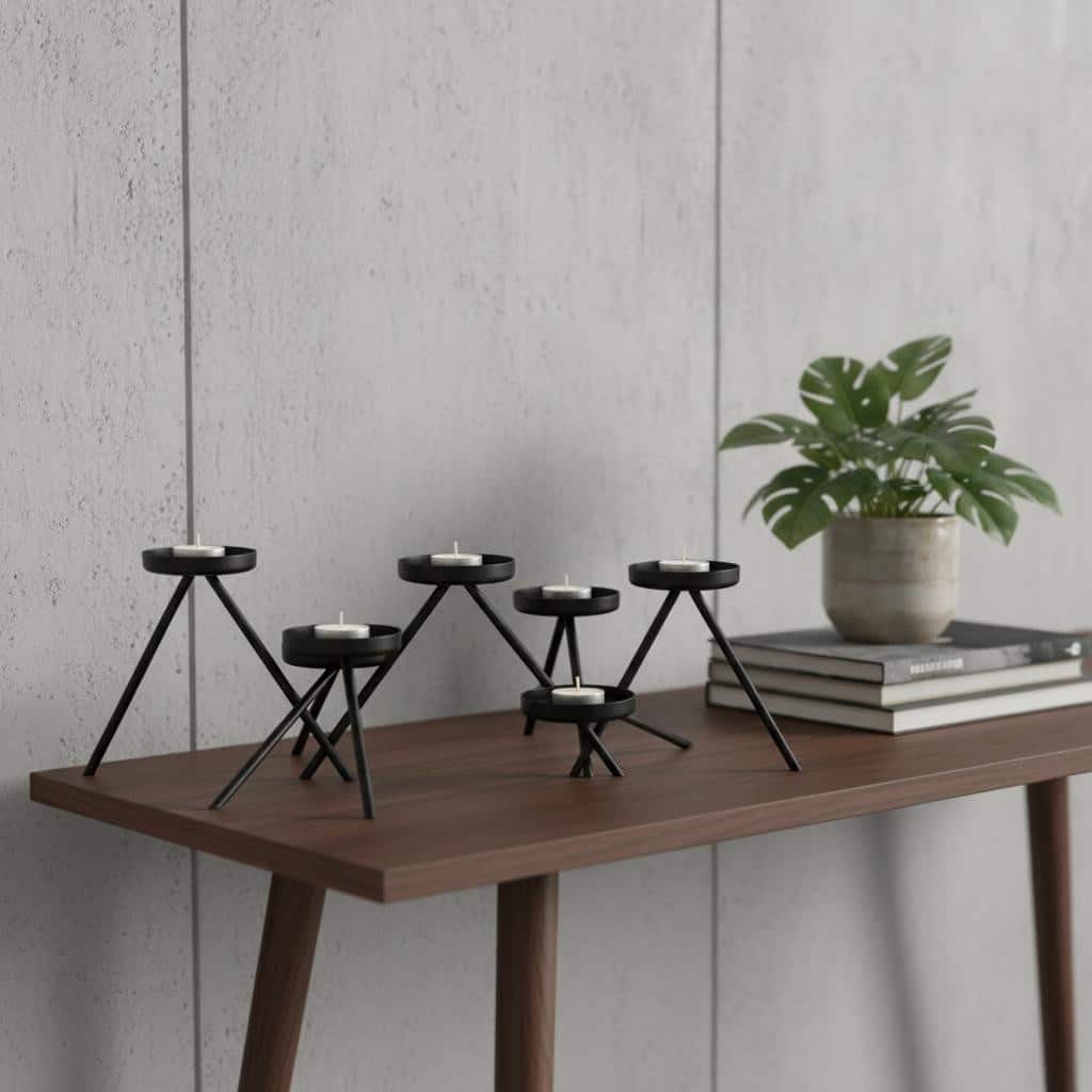 7" Black Geometric Metal Tabletop Votive Candle Holder