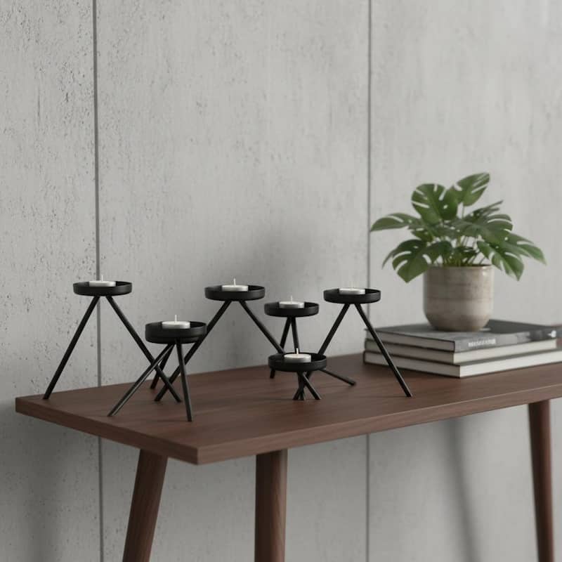 7" Black Geometric Metal Tabletop Votive Candle Holder - Black