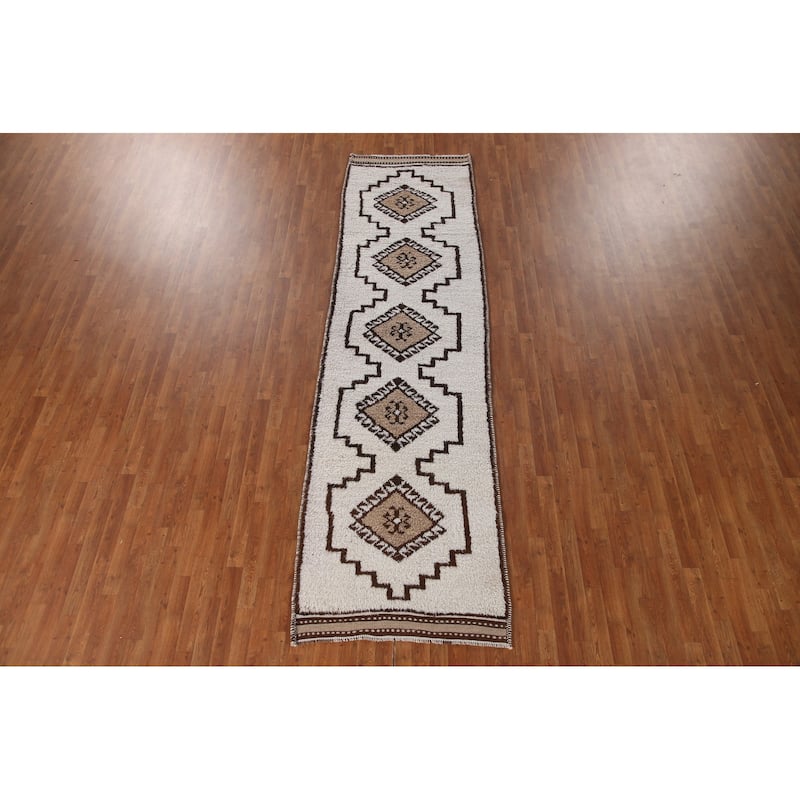 Natural Dye Tribal Anatolian Runner Rug Handmade Wool Carpet - 3'5"x 12'2"