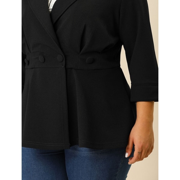 Agnes Orinda Womens Plus Size Ruffle V Neck Button Ruched Casual Peplum Blazer