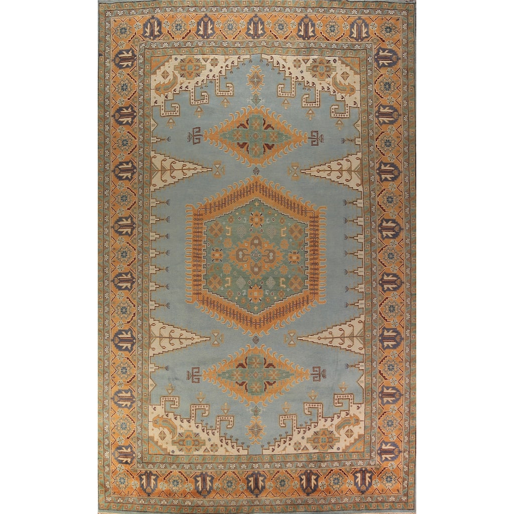 Geometric Khotan Oriental Large Area Rug Hand-Knotted Wool Carpet - 8'11" x 17'7"