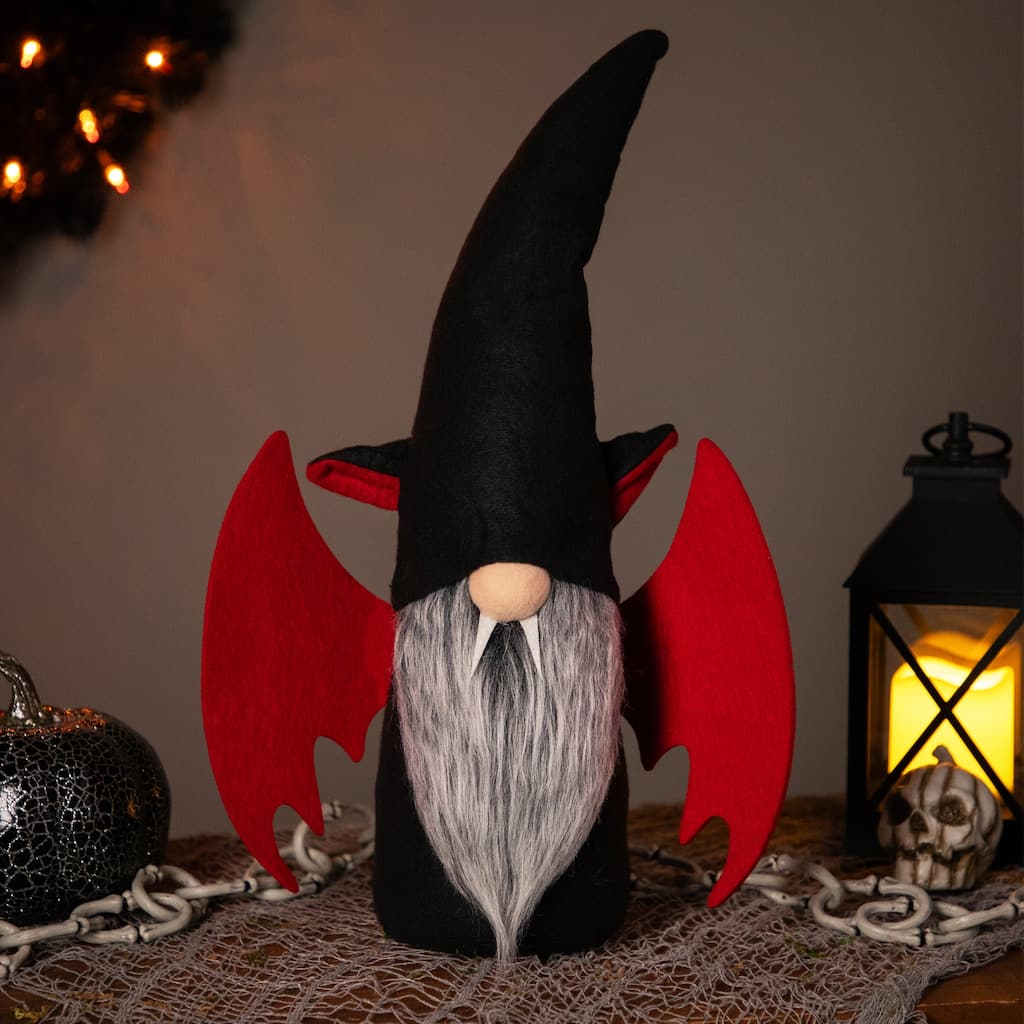 17" Black and Red Halloween Boy Gnome with Bat Wings