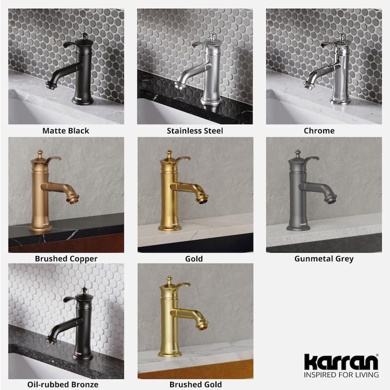 Karran Vineyard KBF470 Single-Handle Single Hole Basin Bathroom Faucet with Matching Pop-up Drain