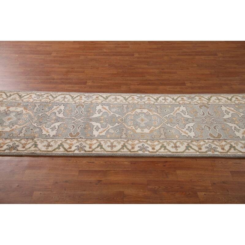All-Over Oushak Oriental Runner Rug Hand-knotted Wool Carpet - 2'8"x 9'11"