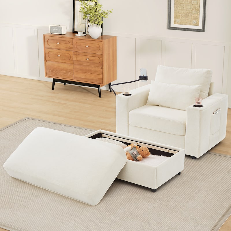 Modern Multifunctional Armchair Chaise Lounge with Movable Ottoman by Harper&Bright Designs