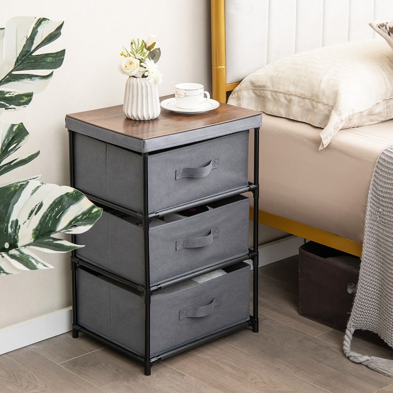 Gymax 3 Drawers Dresser Fabric Storage Tower Organizer Unit Tall