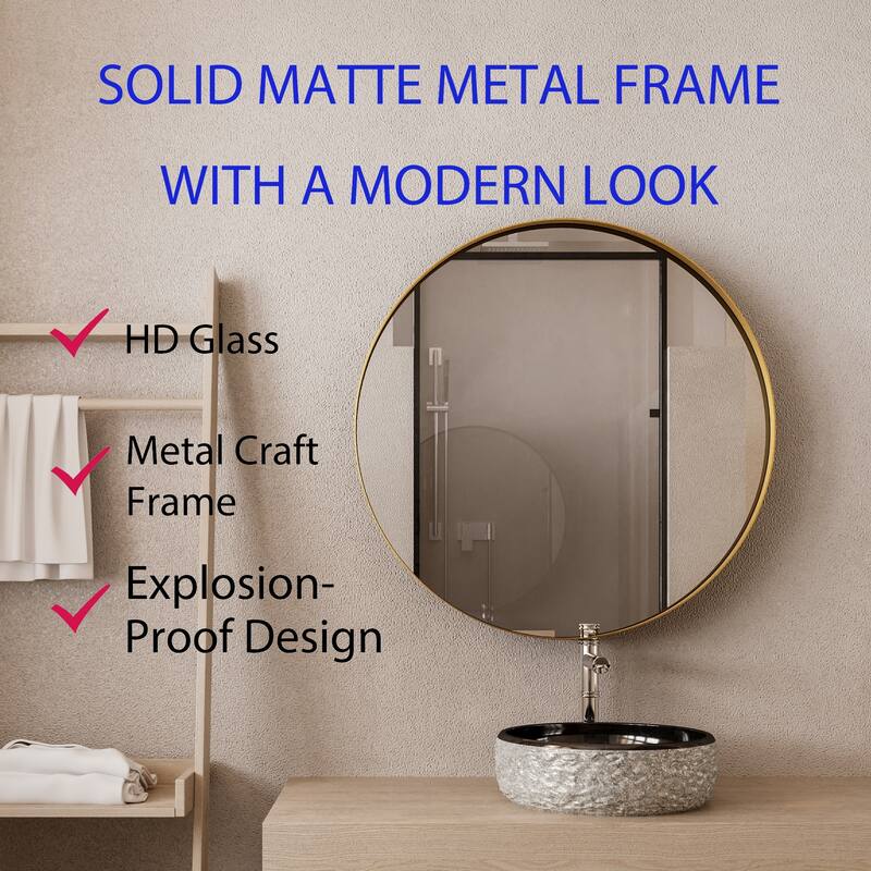 31.5 Inch Surface Mount Round Metal Framed Medicine Cabinet with Mirror and Adjustable Shelves Black Wall Mirror with Storage