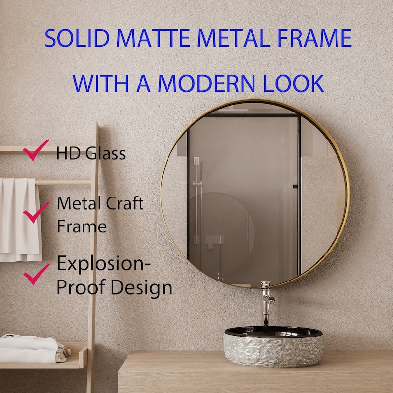 GDF Studio - Rosita 31.5 Inch Round Surface Mount Metal Framed Medicine Cabinet with Mirror and Adjustable Shelves