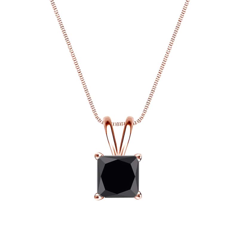 Auriya 3/4ctw Princess-cut Solitaire Black Diamond Necklace 14k Gold - Rose