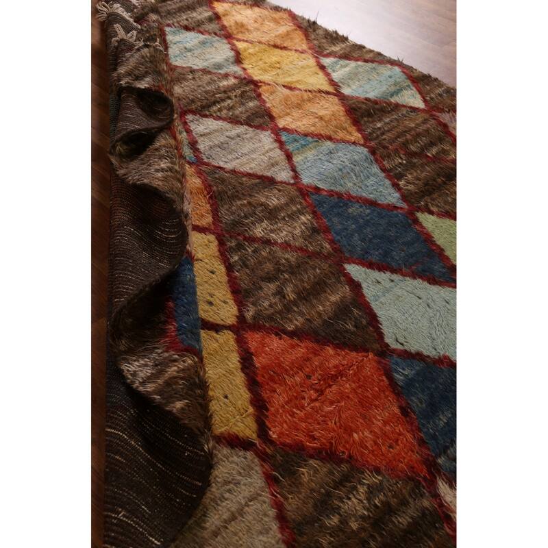 Hand Knotted Oriental 100% Wool Carpet Tribal Trellis Brown Moroccan Area Rug - 9' 4'' X 6' 11''
