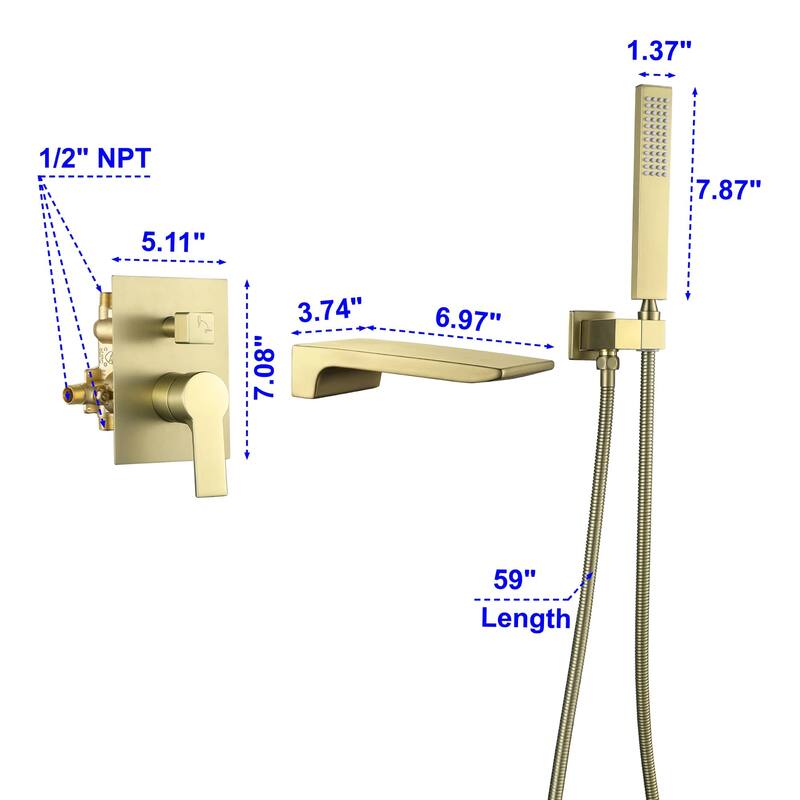 Wall Mounted Tub Faucet With Hand Shower Waterfall Bathtub Faucets Single Handle Tub Filler Set
