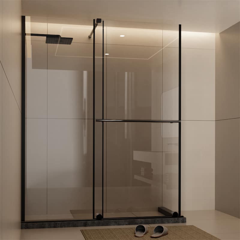 Glass Shower Sliding Door with 1/4" Thick Glass Panel and Metal Handle