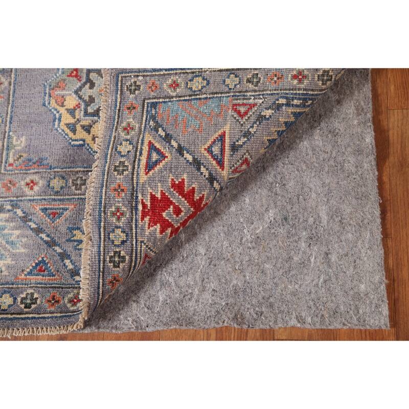 Geometric Gray Kazak Runner Rug Handmade Wool Carpet - 2'8" x 8'3"