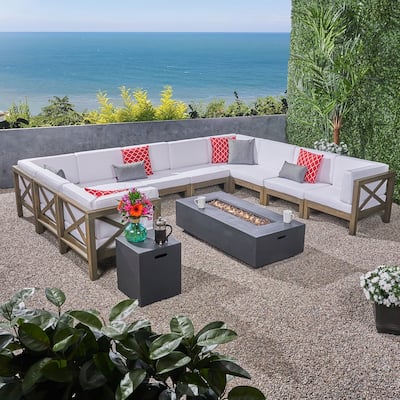 Brava Outdoor Acacia Sectional Fire Pit Set by Christopher Knight Home