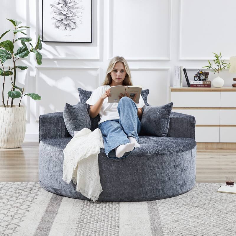 55in Wide Chenille Sponge Single Sofa Fluffy Modern Sleeper Chair