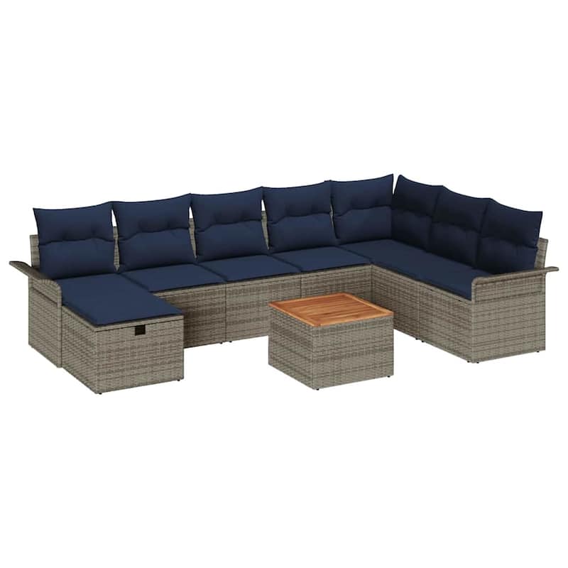 vidaXL 9 Garden Sofa Set with Cushions Black/Grey Poly Rattan - 117.1 x 73.8 x 27.2