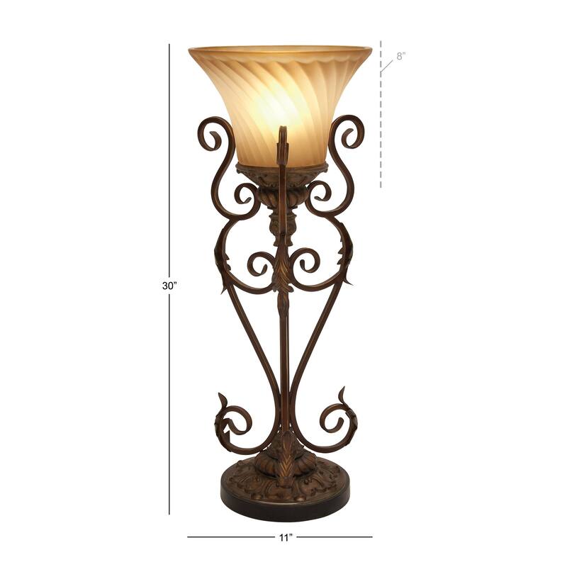 Metal Antique Style Room Uplight with Scrolls - Set of 2 Brown - Roche River Decor
